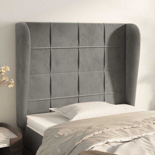 Čelo postele typu ušák světle šedé 93 x 23 x 118/128 cm samet 3117992