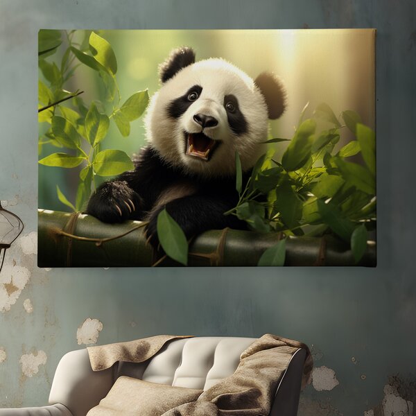 Obraz na plátně - Panda se spokojeně opírá o bambus FeelHappy.cz Rozměr obrazu (Šířka x Výška): 40 x 30 cm