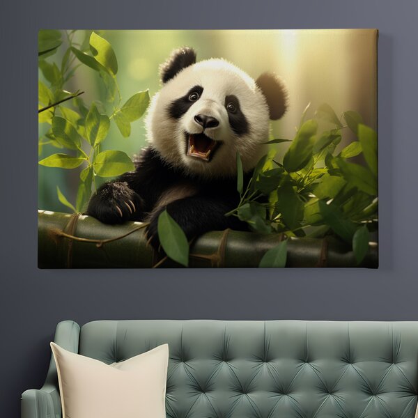 Obraz na plátně - Panda se spokojeně opírá o bambus FeelHappy.cz Rozměr obrazu (Šířka x Výška): 40 x 30 cm