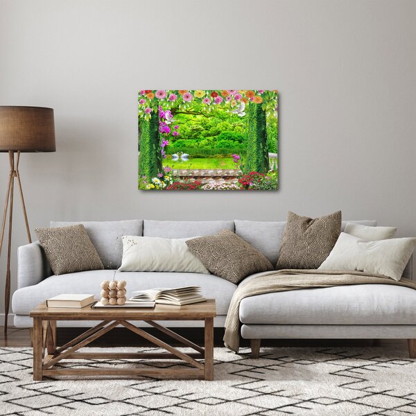 Obraz - Kouzelná zahrada s labutěmi (70x50 cm)