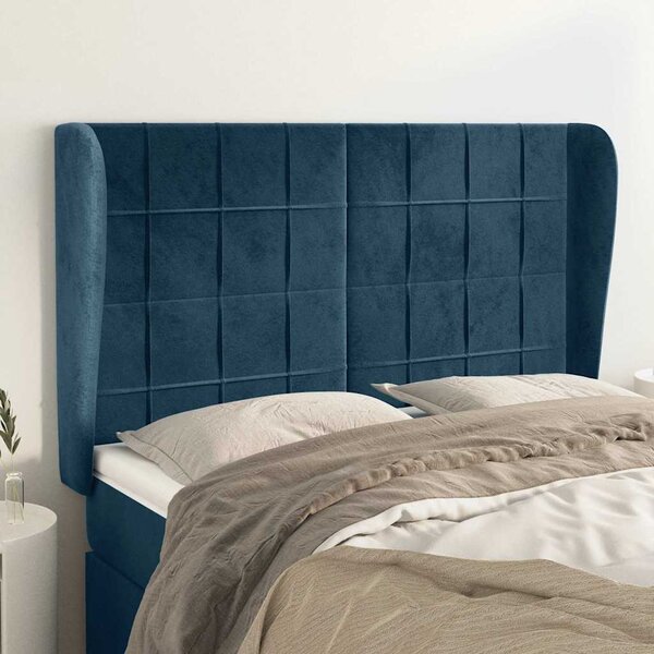 Čelo postele typu ušák tmavě modrá 147x23x118/128 cm samet 3118008