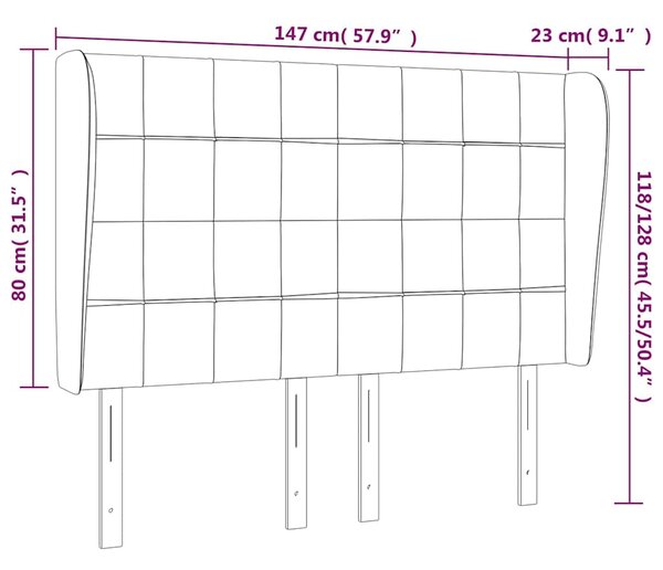 Čelo postele typu ušák tmavě modrá 147x23x118/128 cm samet 3118008