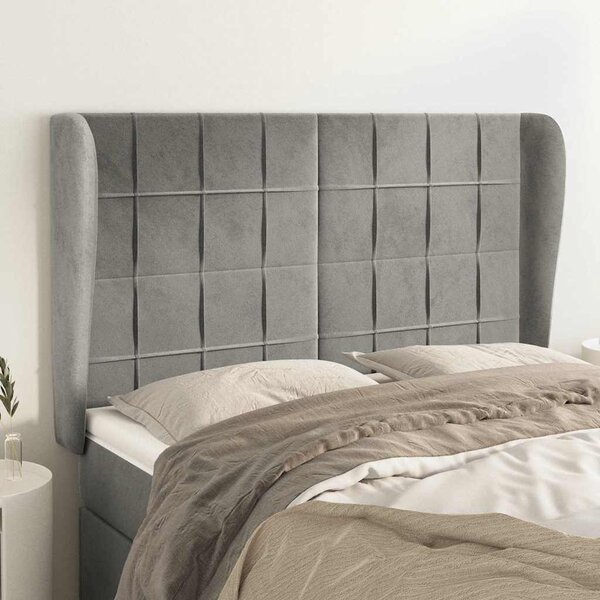 Čelo postele typu ušák světle šedé 147x23x118/128 cm samet 3118004