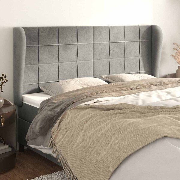 Čelo postele typu ušák světle šedé 183x23x118/128 cm samet 3118016