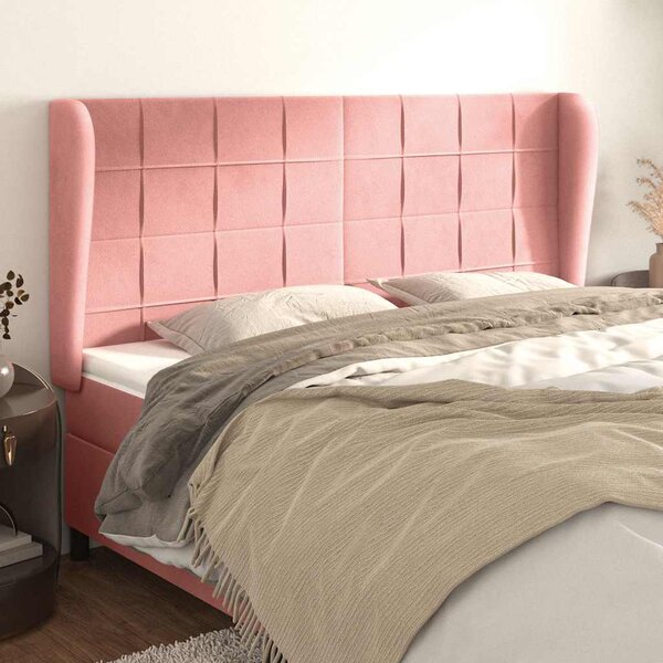 Čelo postele typu ušák růžová 163x23x118/128 cm samet 3118015