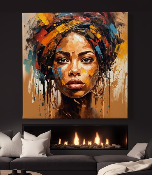Obraz na plátně - Africká žena Aisha se zamyšleným pohledem FeelHappy.cz Vyberte rozměr (Šířka/Výška): 60 x 60 cm