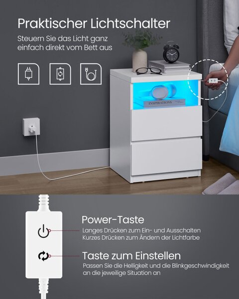 Set dvou nočních stolků s LED osvětlením LET834W01