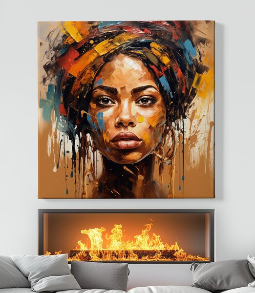 Obraz na plátně - Africká žena Aisha se zamyšleným pohledem FeelHappy.cz Vyberte rozměr (Šířka/Výška): 60 x 60 cm