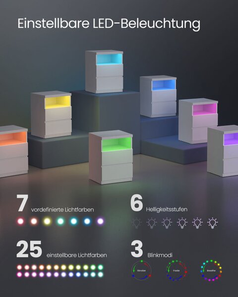 Set dvou nočních stolků s LED osvětlením LET834W01