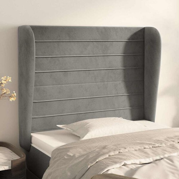 Čelo postele typu ušák světle šedé 103x23x118/128 cm samet 3118138