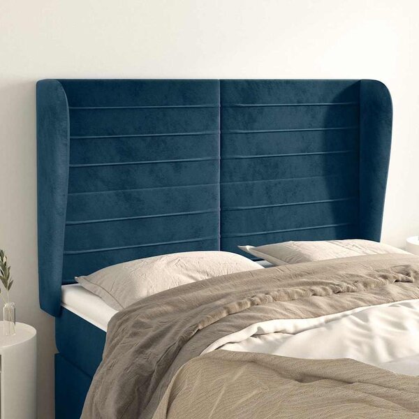 Čelo postele typu ušák tmavě modrá 147x23x118/128 cm samet 3118148