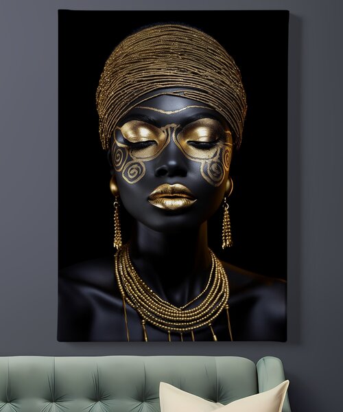 Obraz na plátně - Afričanka Amara se zlatým náhrdelníkem FeelHappy.cz Velikost obrazu: 60 x 90 cm