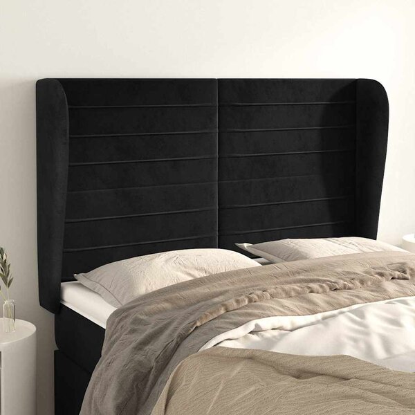 Čelo postele typu ušák černé 147x23x118/128 cm samet 3118146