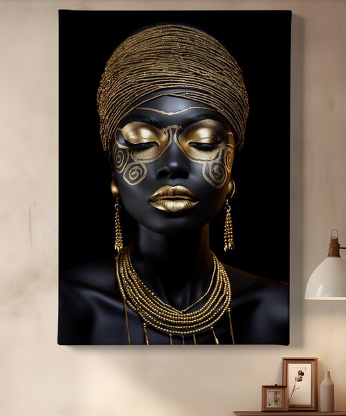 Obraz na plátně - Afričanka Amara se zlatým náhrdelníkem FeelHappy.cz Vyberte rozměr (Šířka/Výška): 30 x 40 cm