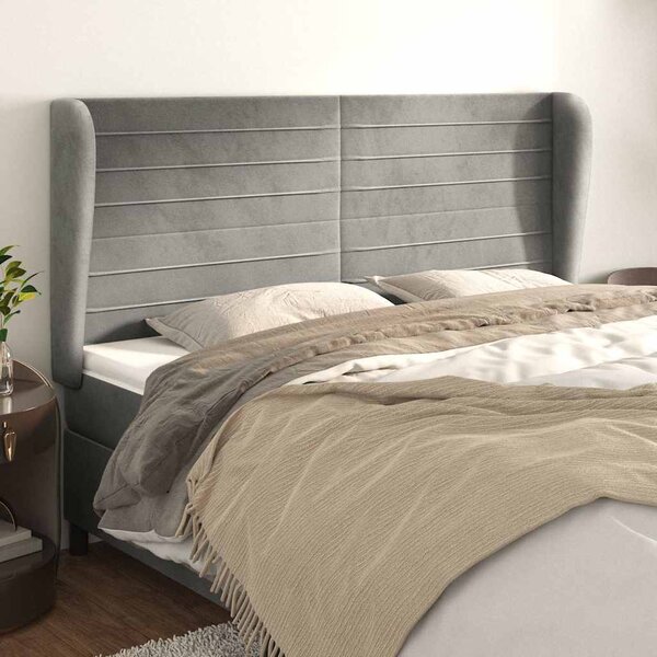 Čelo postele typu ušák světle šedé 203x23x118/128 cm samet 3118162
