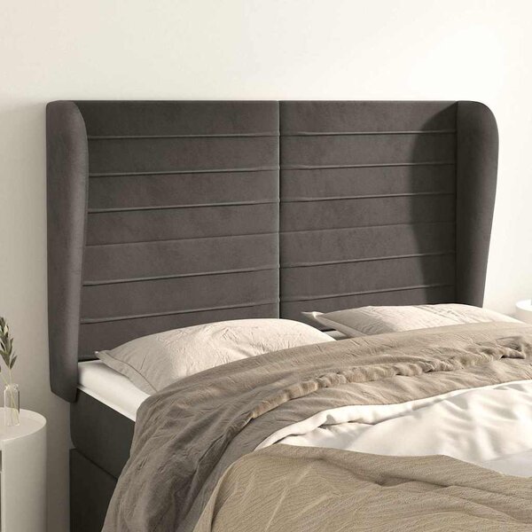Čelo postele typu ušák tmavě šedé 147x23x118/128 cm samet 3118145