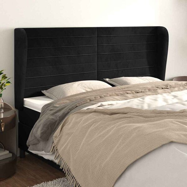 Čelo postele typu ušák černé 163x23x118/128 cm samet 3118152