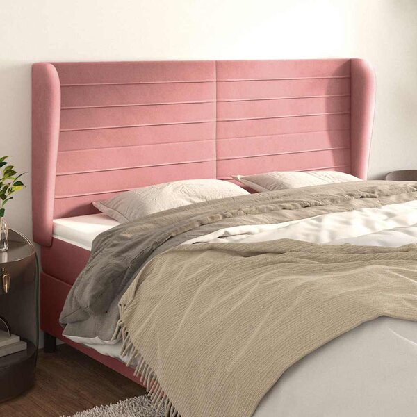 Čelo postele typu ušák růžová 163x23x118/128 cm samet 3118155