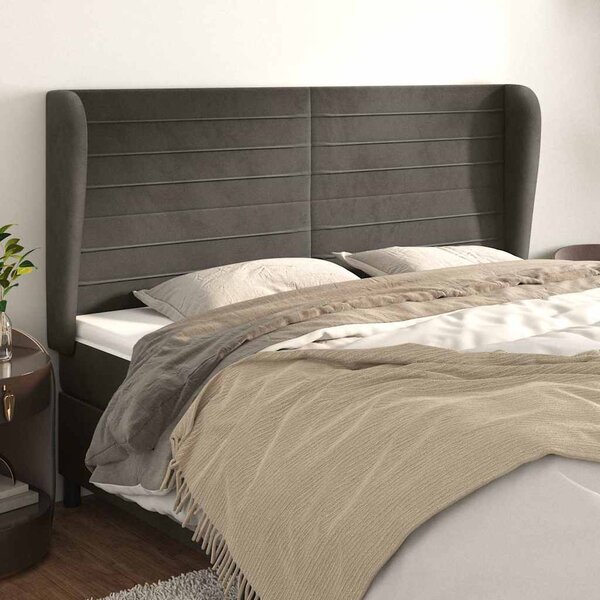 Čelo postele typu ušák tmavě šedé 163x23x118/128 cm samet 3118151