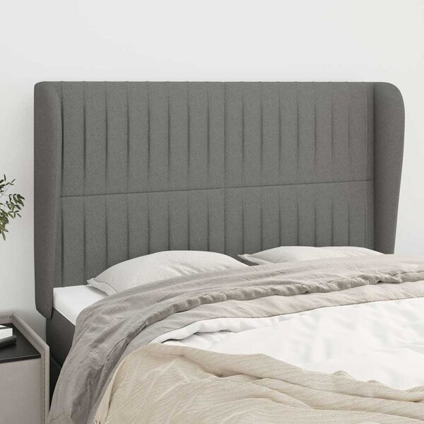 Čelo postele typu ušák tmavě šedé 147x23x118/128 cm textil 3118193
