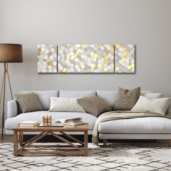 Obraz - Zlato-bílé hexagony (170x50 cm)