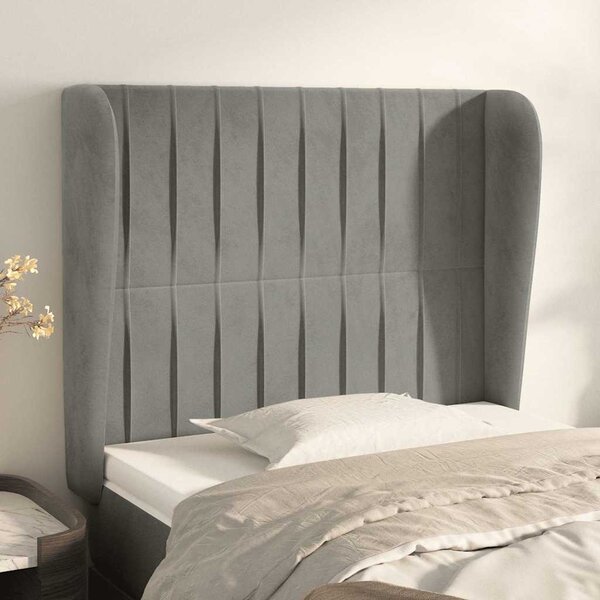 Čelo postele typu ušák světle šedé 93 x 23 x 118/128 cm samet 3118230