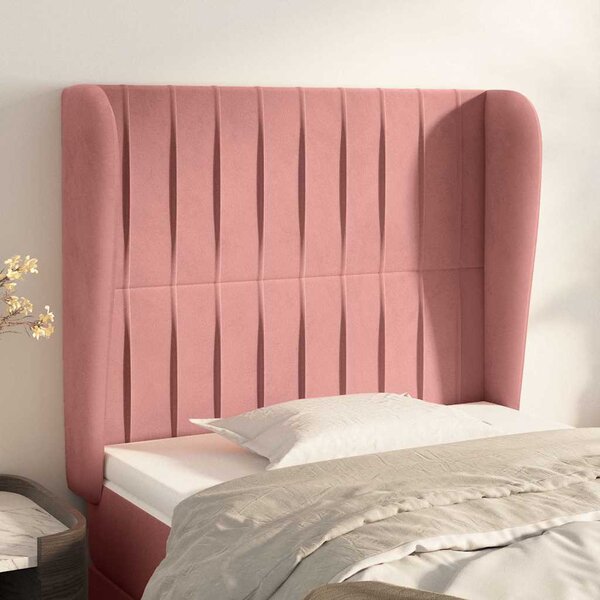 Čelo postele typu ušák růžové 83 x 23 x 118/128 cm samet 3118241
