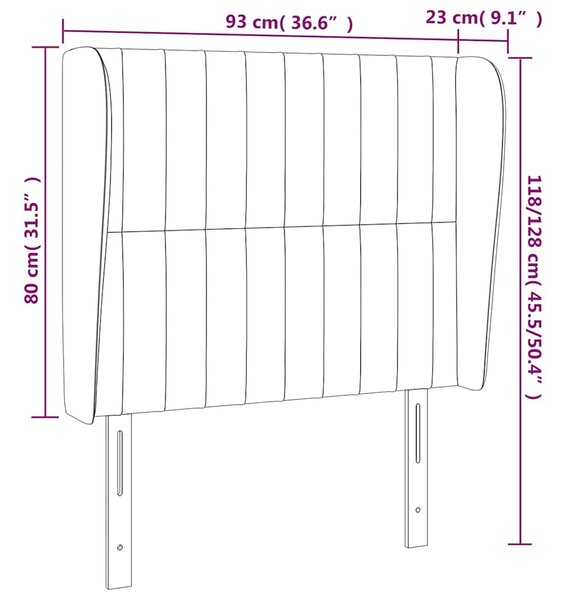Čelo postele typu ušák tmavě modrá 93x23x118/128 cm samet 3118234
