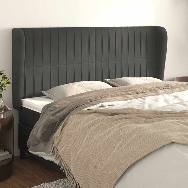 Čelo postele typu ušák tmavě šedé 163x23x118/128 cm samet 3118249