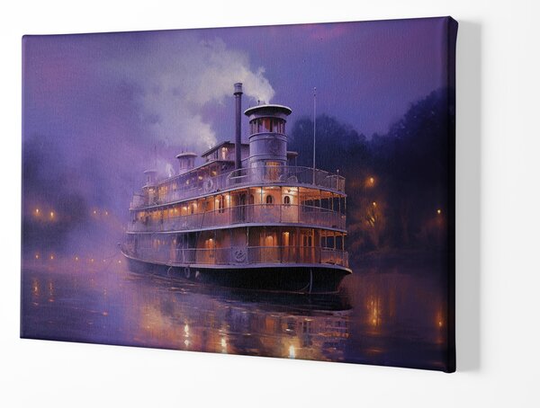 Obraz na plátně - Parník na řece Mississippi v mlze FeelHappy.cz Velikost obrazu: 210 x 140 cm