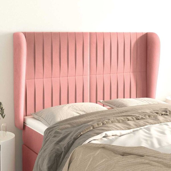 Čelo postele typu ušák růžové 147x23x118/128 cm samet 3118247
