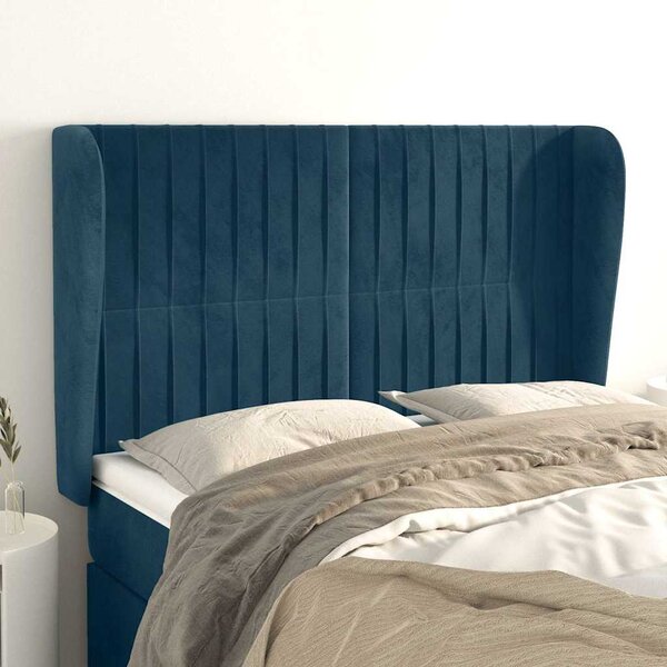 Čelo postele typu ušák tmavě modrá 147x23x118/128 cm samet 3118246