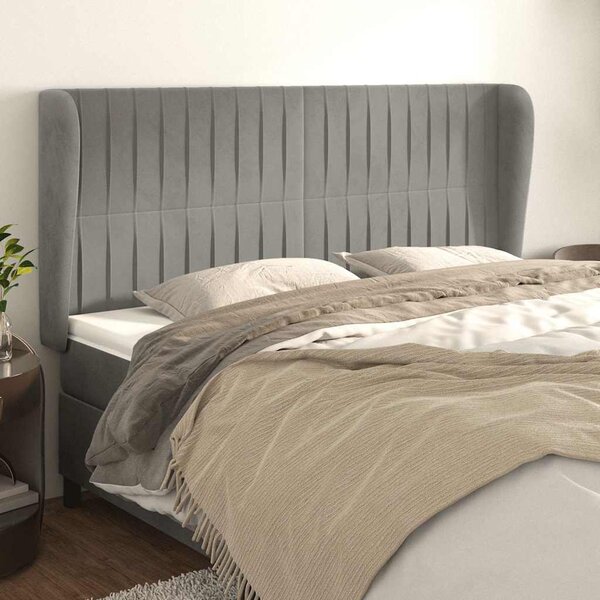 Čelo postele typu ušák světle šedé 183x23x118/128 cm samet 3118254