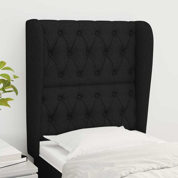 Čelo postele typu ušák černé 83 x 23 x 118/128 cm textil 3118268