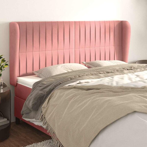 Čelo postele typu ušák růžová 203x23x118/128 cm samet 3118265