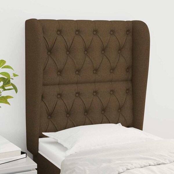Čelo postele typu ušák tmavě hnědé 83 x 23 x 118/128 cm textil 3118269