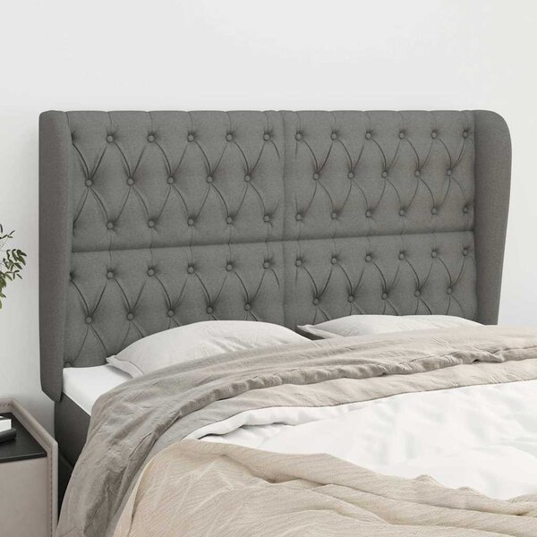Čelo postele typu ušák tmavě šedé 147x23x118/128 cm textil 3118389