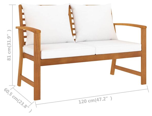 Zahradní lavice 120 cm s krémovou poduškou masivní akácie 311829