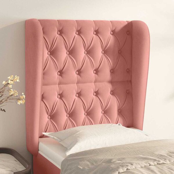 Čelo postele typu ušák růžové 83 x 23 x 118/128 cm samet 3118327