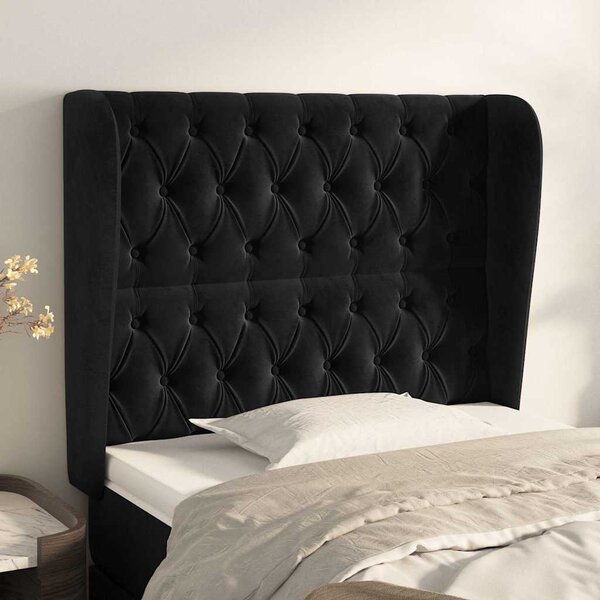 Čelo postele typu ušák černé 93x23x118/128 cm samet 3118330