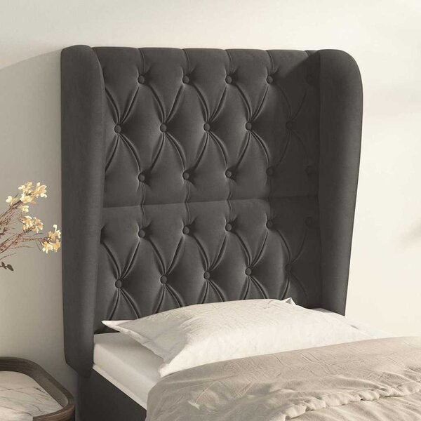 Čelo postele typu ušák tmavě šedé 83 x 23 x 118/128 cm samet 3118323