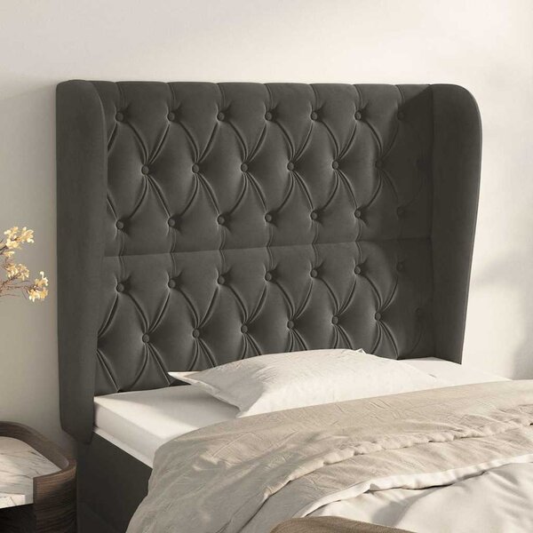 Čelo postele typu ušák tmavě šedé 93x23x118/128 cm samet 3118329