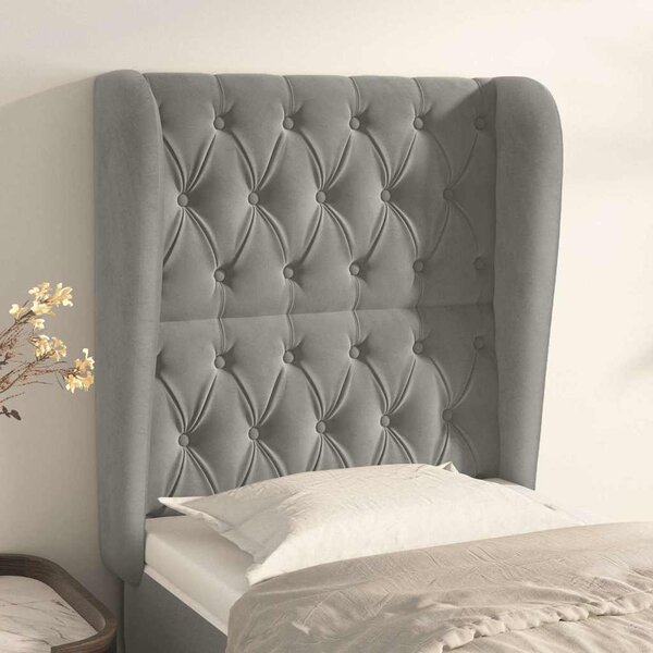 Čelo postele typu ušák světle šedé 83 x 23 x 118/128 cm samet 3118322