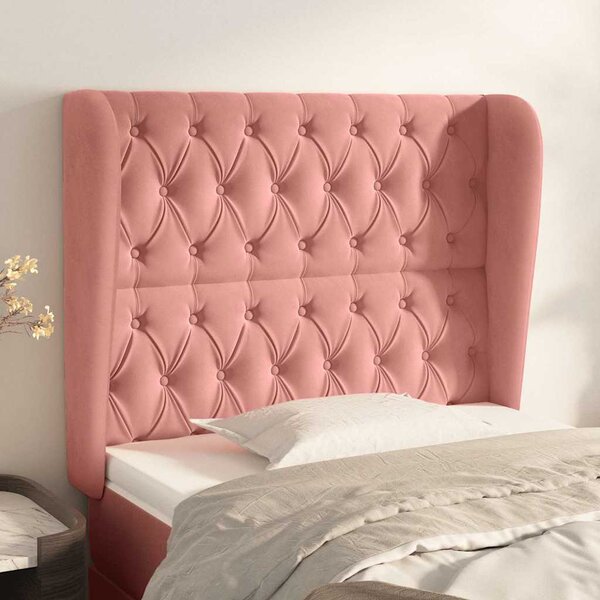 Čelo postele typu ušák růžové 93 x 23 x 118/128 cm samet 3118333