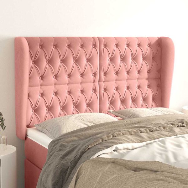 Čelo postele typu ušák růžová 163x23x118/128 cm samet 3118351