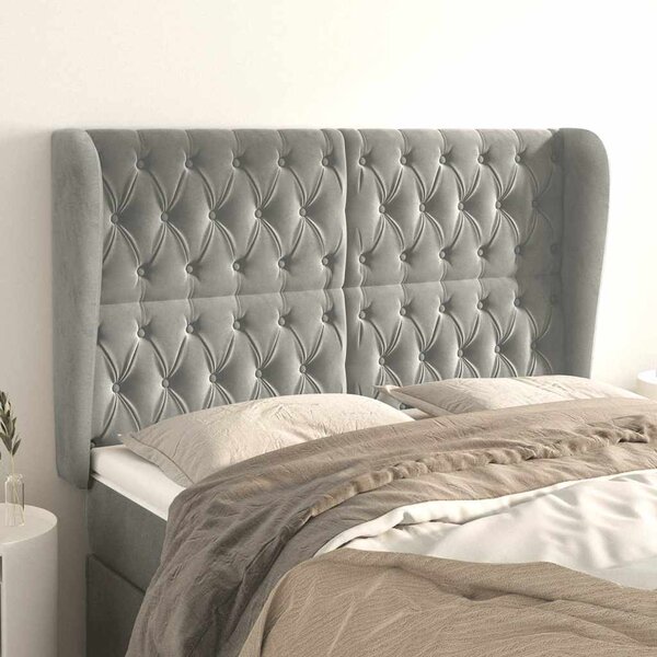 Čelo postele typu ušák světle šedé 163x23x118/128 cm samet 3118346