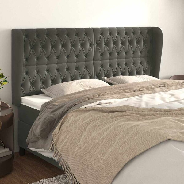 Čelo postele typu ušák tmavě šedé 183x23x118/128 cm samet 3118353