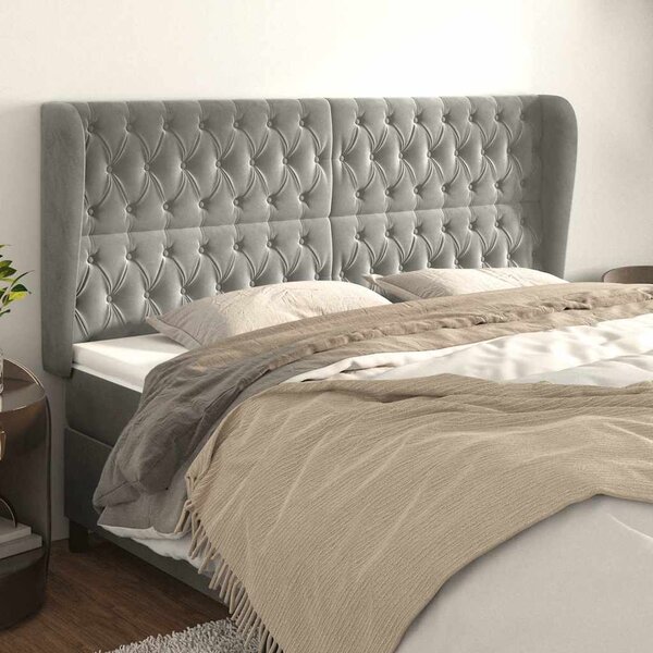 Čelo postele typu ušák světle šedé 183x23x118/128 cm samet 3118352