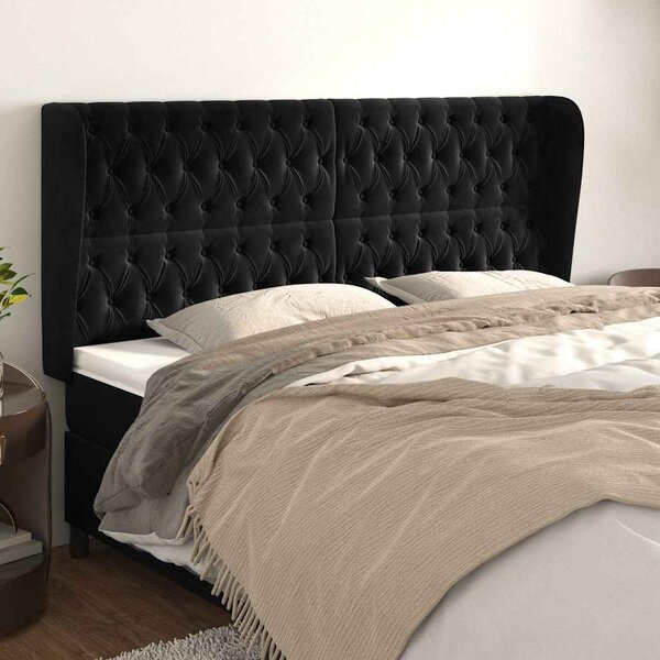 Čelo postele typu ušák černé 183x23x118/128 cm samet 3118354