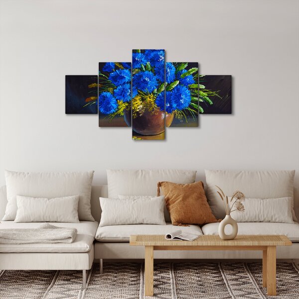Obraz modrých květů ve váze (125x70 cm)